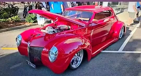 Custom red hot rod coupe
